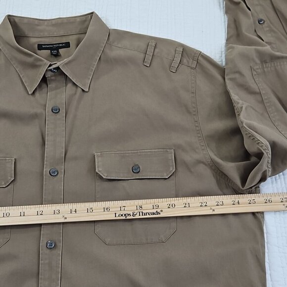 Banana Republic Heavy Twill Shirt Men's XXL Button Up Brown 2 Pockets EUC LN - Picture 9 of 15